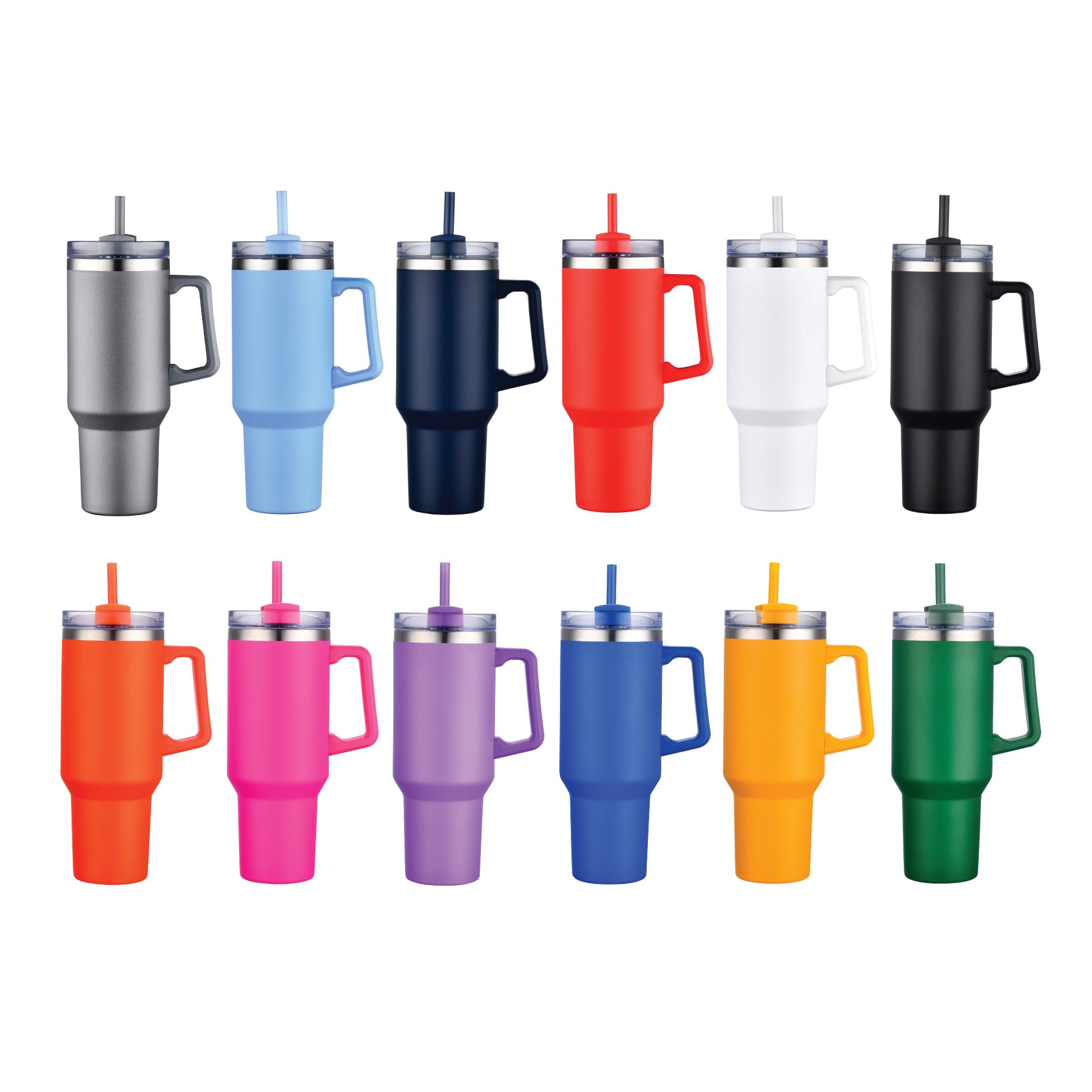 1-013U 40oz Premium Stainless Travel Mug w/ Handle and Straw
