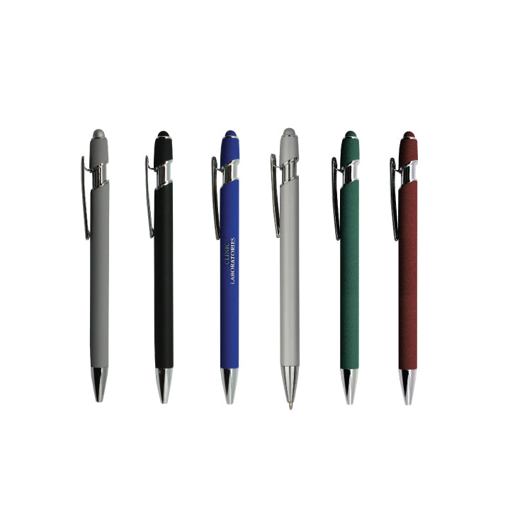 10016PS Soft Rubber Click Metal Ballpoint Pen w/ Stylus
