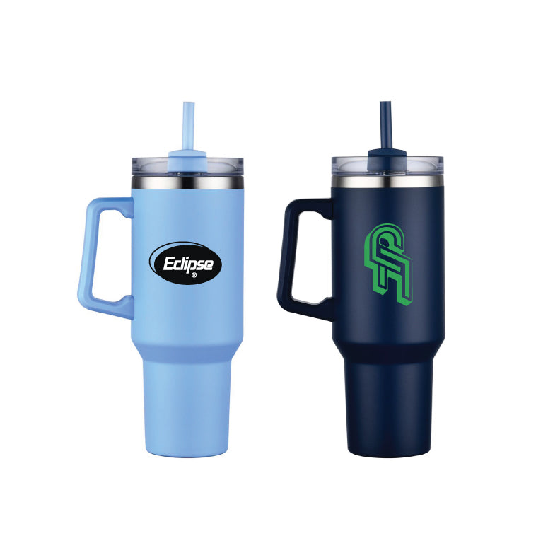 1-013U 40oz Premium Stainless Travel Mug w/ Handle and Straw