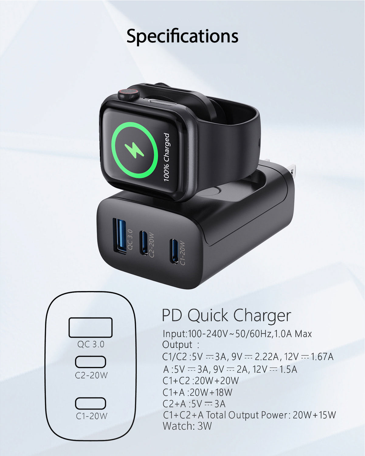 193TN All-in-One Wall Charger with Smart Watch Compatibility
