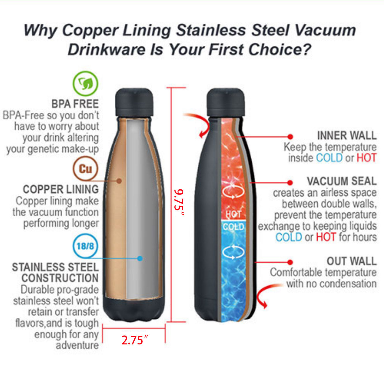 61368SP 17oz Double Wall Stainless Vacuum Bottle