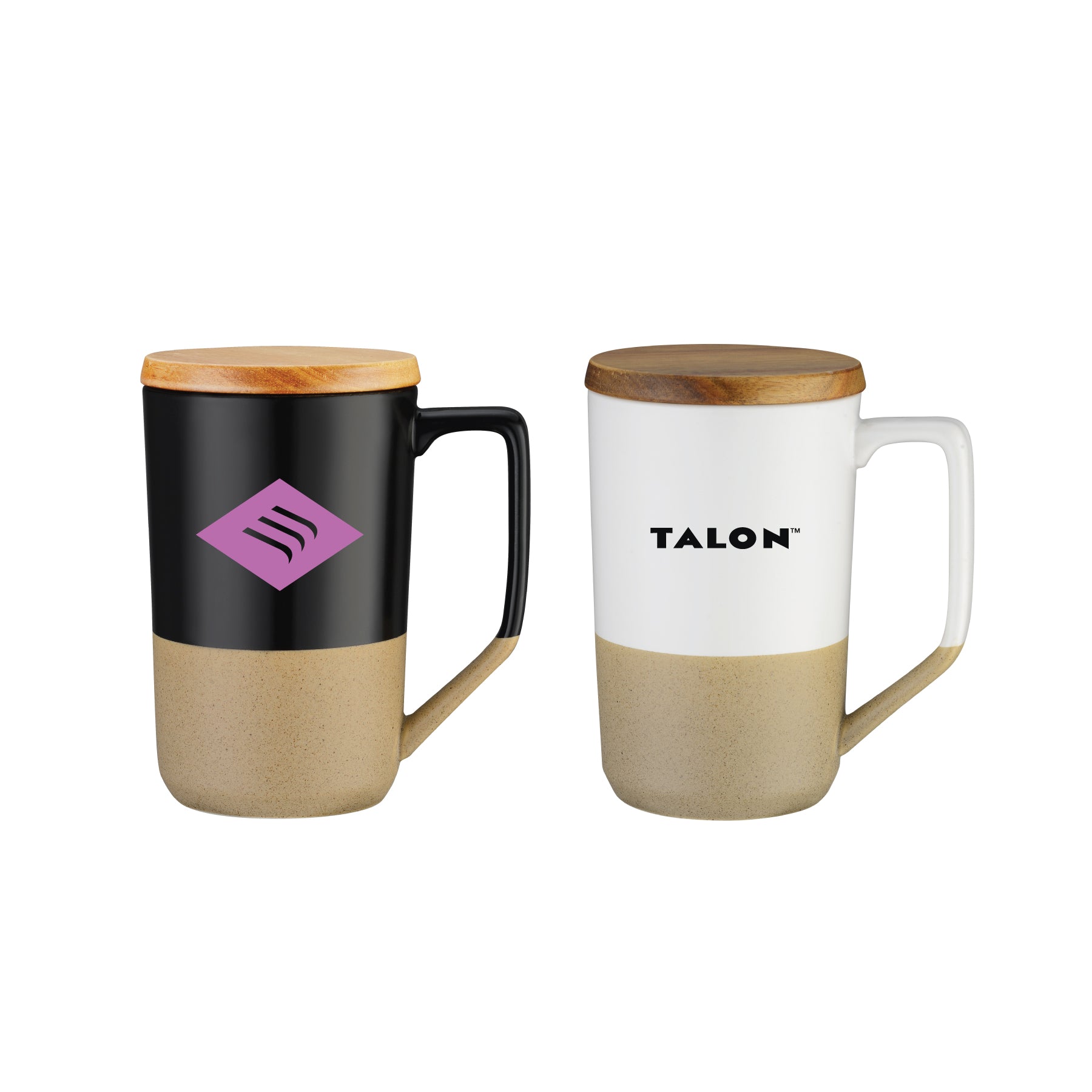 2-612U 15oz Two-tone Tea or Coffee Ceramic Mug w/ Wood Lid