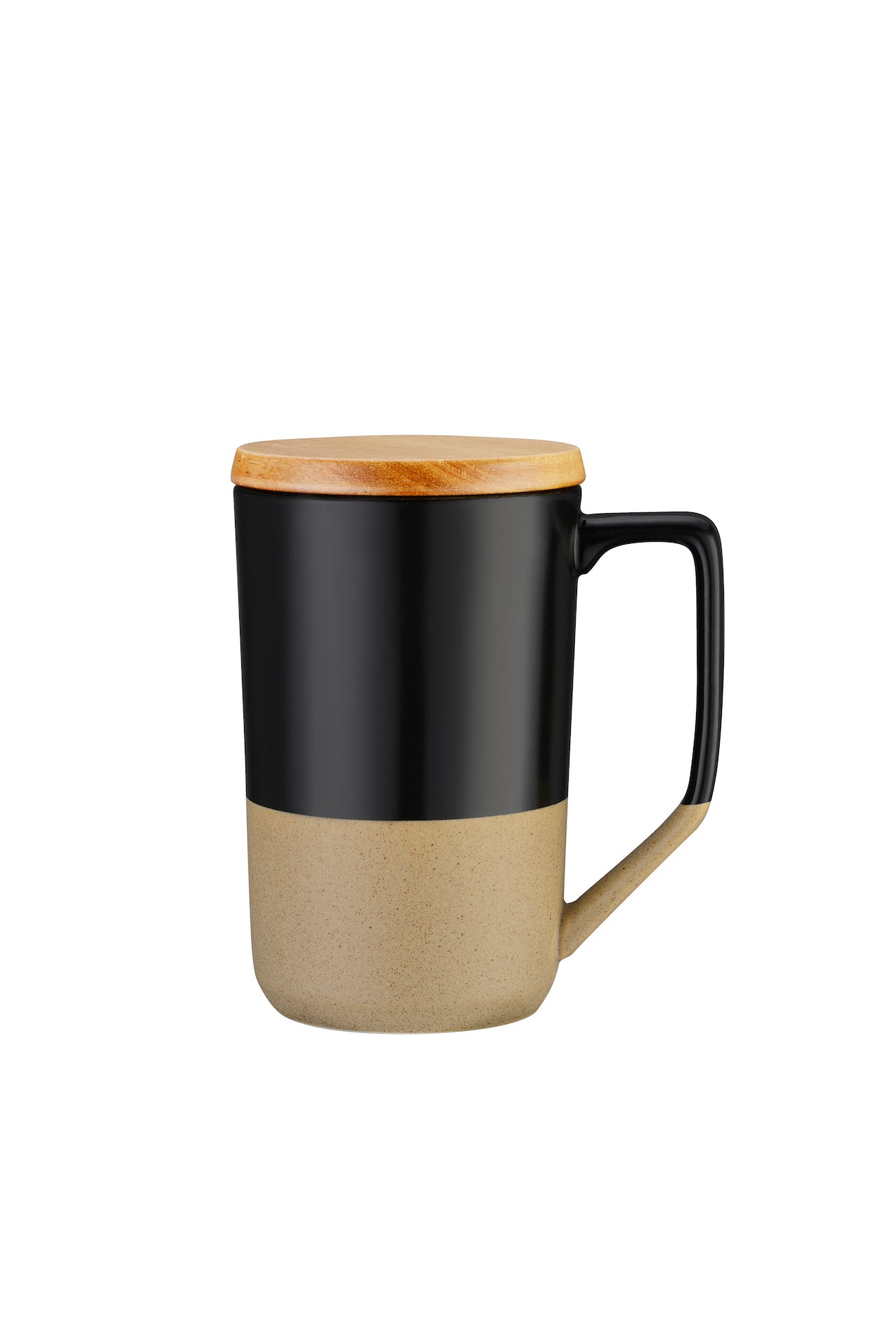 2-612U 15oz Two-tone Tea or Coffee Ceramic Mug w/ Wood Lid