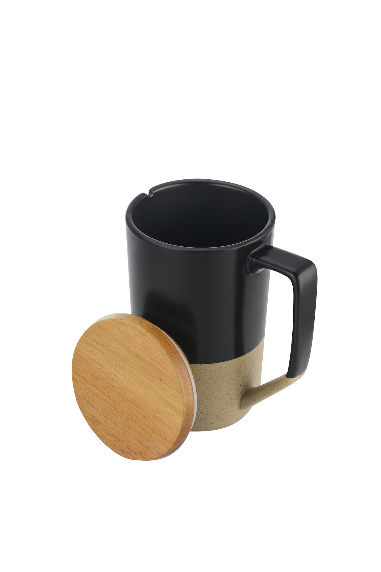 2-612U 15oz Two-tone Tea or Coffee Ceramic Mug w/ Wood Lid