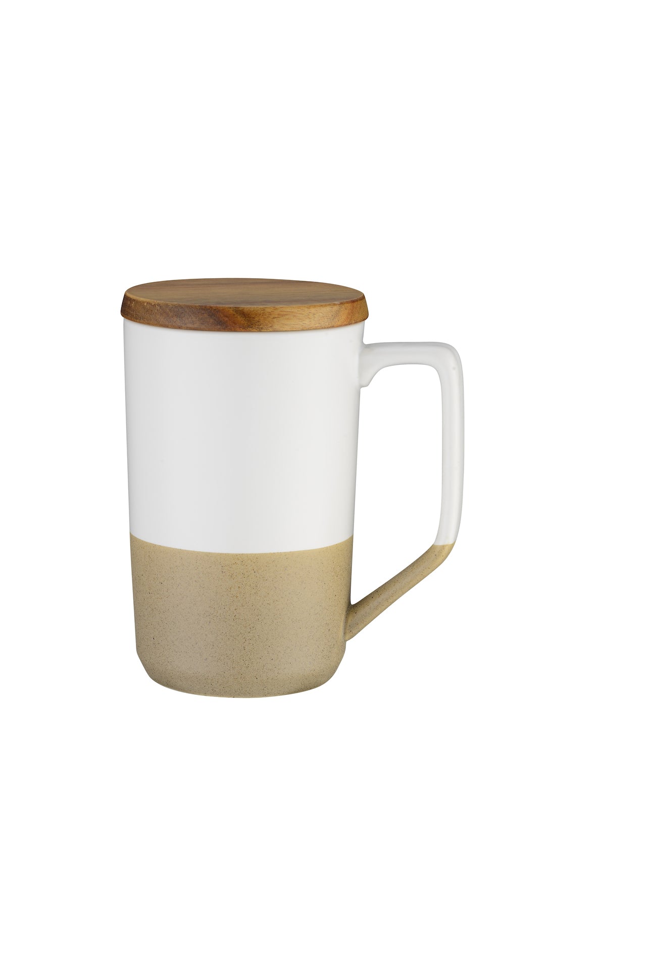 2-612U 15oz Two-tone Tea or Coffee Ceramic Mug w/ Wood Lid