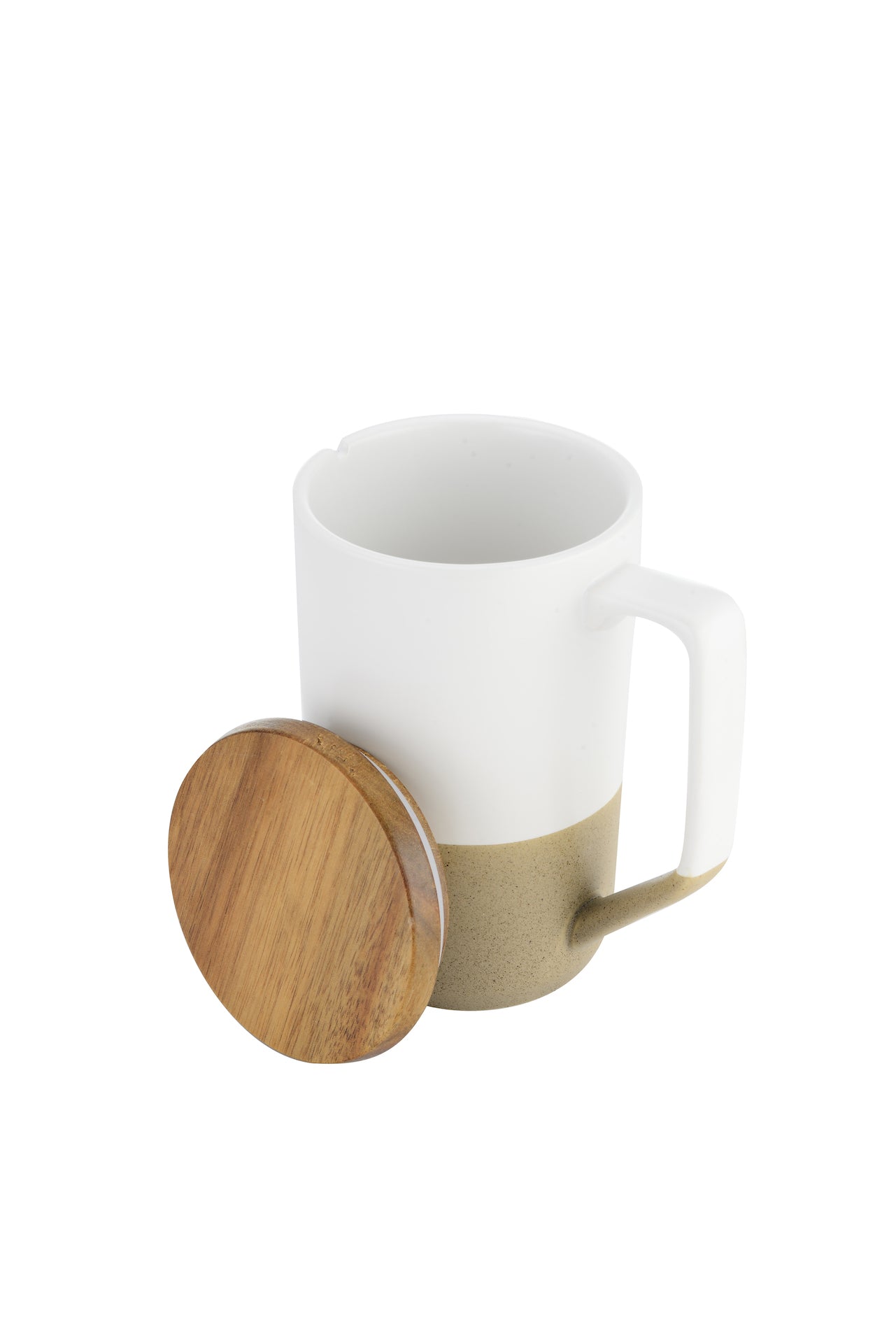 2-612U 15oz Two-tone Tea or Coffee Ceramic Mug w/ Wood Lid