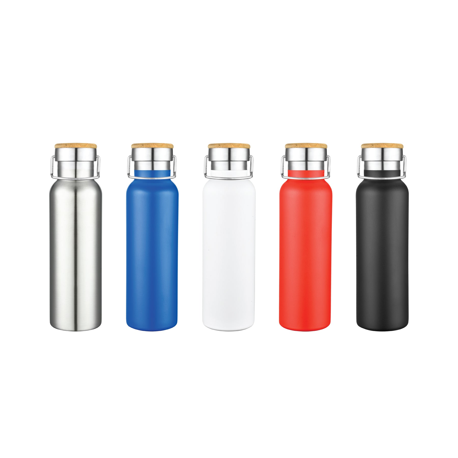 1-623U 20oz Powder Coated Stainless Double Wall Vacuum Bottle w/ Bamboo Lid